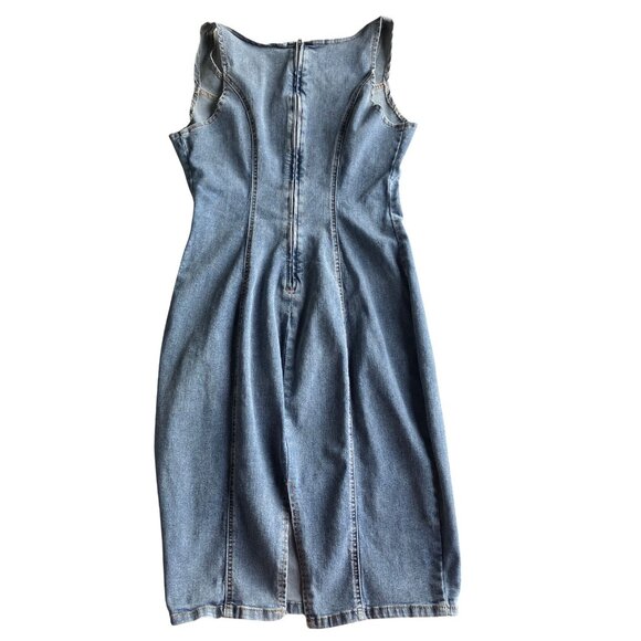 Shein Blue Denim Bustier Bodycon Sleeveless Zip Dress Stretchy Size Large - Picture 2 of 5